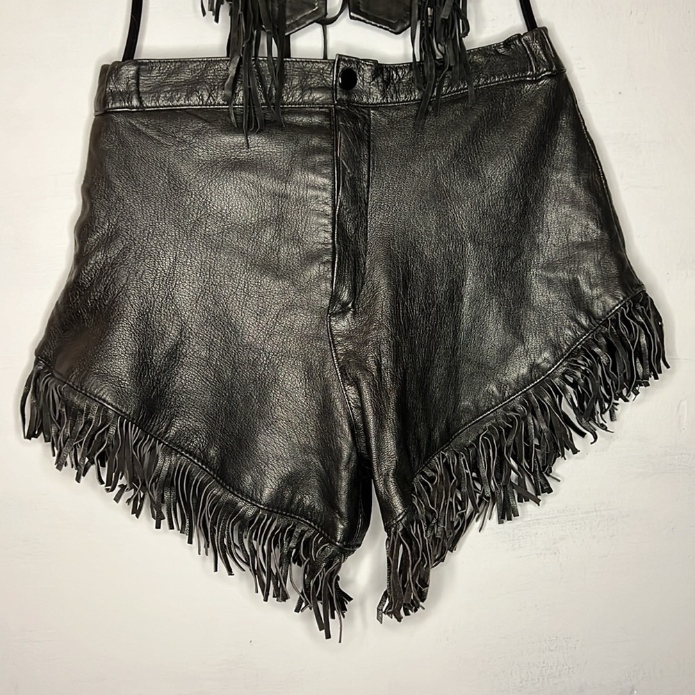 Leather High Waisted Shorts with Fringe